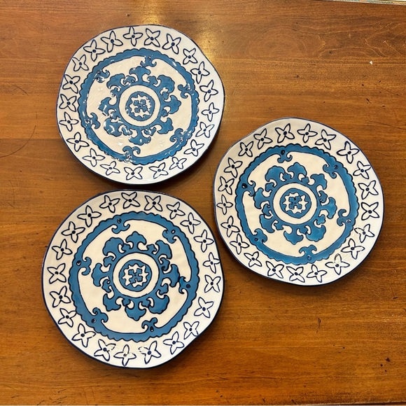 Anthropologie Rare Gloriosa Dark Blue Salad Plates Set of 3 - Picture 3 of 3